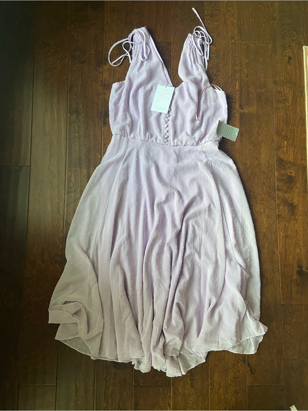 Gal Meets Glam lavender Clip Dot Chiffon Midi Dress SZ 12